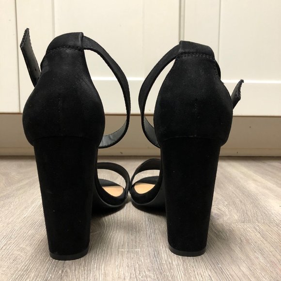 Torrid Size 10.5 Wide Strappy Black Heels Two Strap Tapered Shoes Vegan Suede - Picture 7 of 8